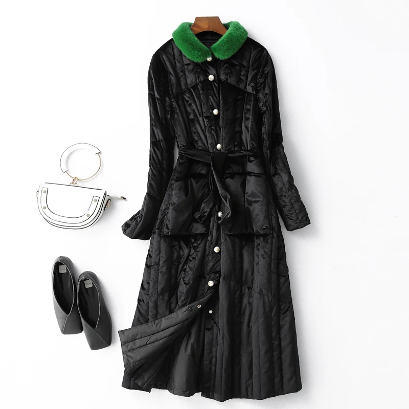 2018 новый зимний норковый меховой воротник теплый длинный женский пуховик модный