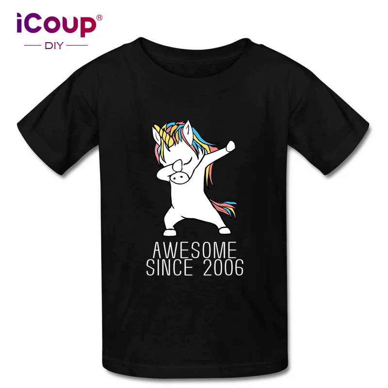 ICoup Kids Awesome с 2006 коротким рукавом из 100% хлопка единорогом|Мужские футболки| |