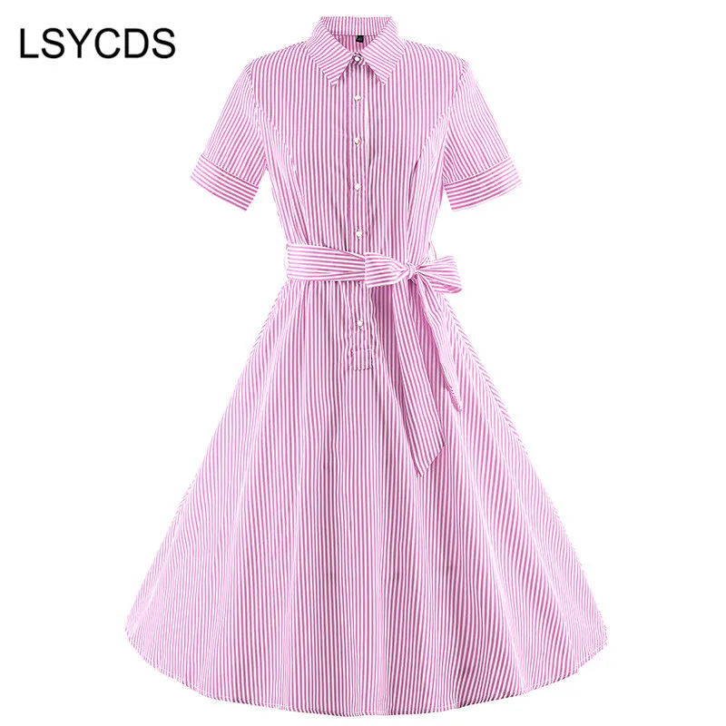 LSYCDS женское Элегантное летнее платье в полоску 2018 с короткими рукавами длиной до