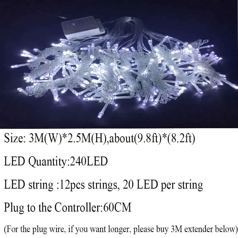3-2.5M white Новогодняя 3 м х 3 м наружная занавеска сосулька 300LED гирлянды 8 режимов сказочная Гирлянда для дома на Рождество, праздник, свадьбу - Испускаемый цвет: 3-2.5M white