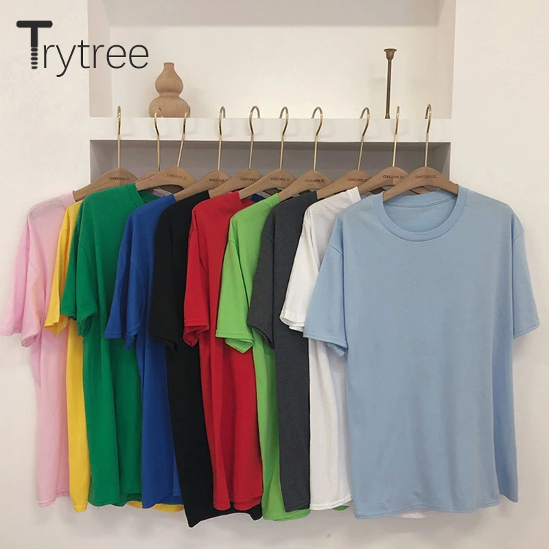 Trytree Летняя Повседневная Женская Однотонная футболка 10 цветов женский топ из
