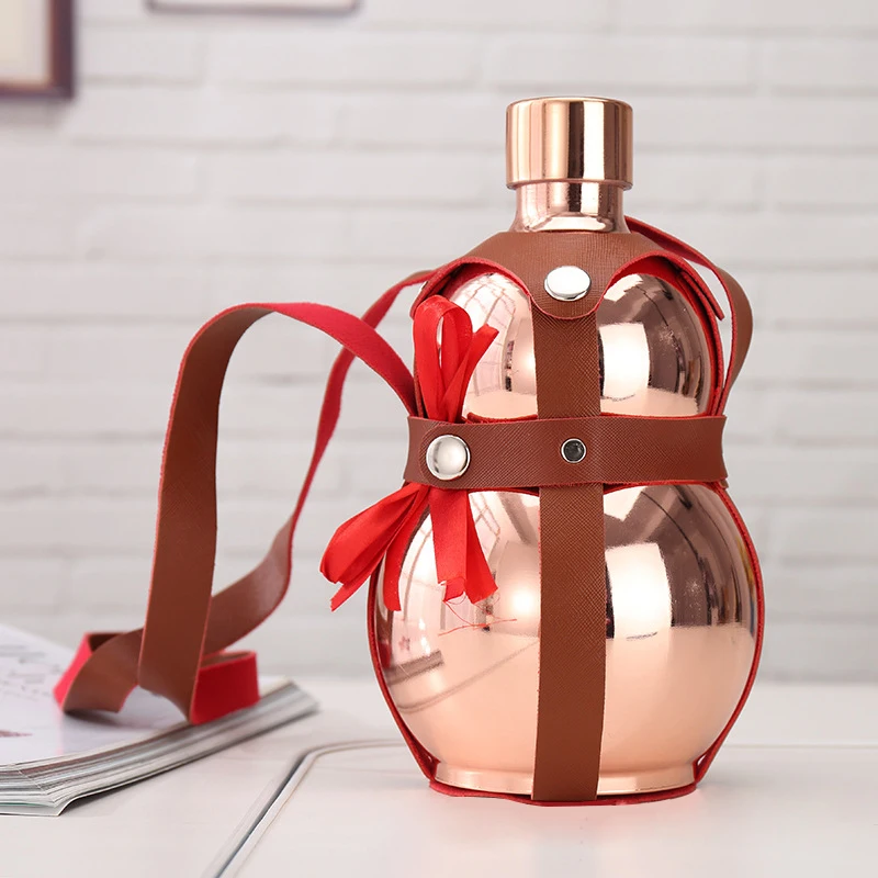 Фляжка из нержавеющей стали фляжка для спирта Большая тыква красная кожаная