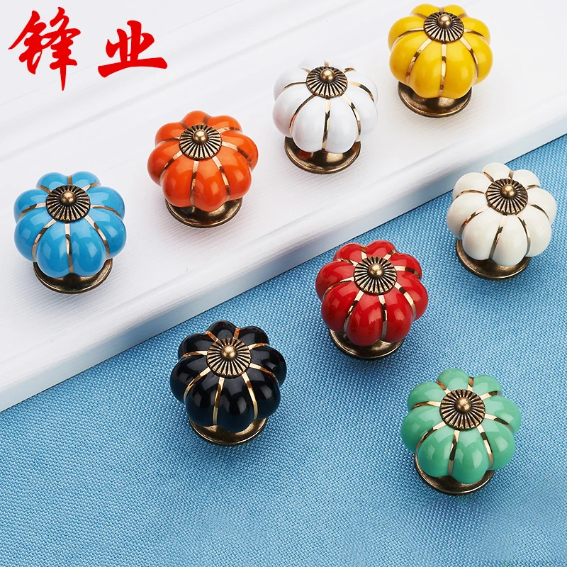 FengYE Тыква керамические ручки двери шкафа мебель ящик кухонные детский комод