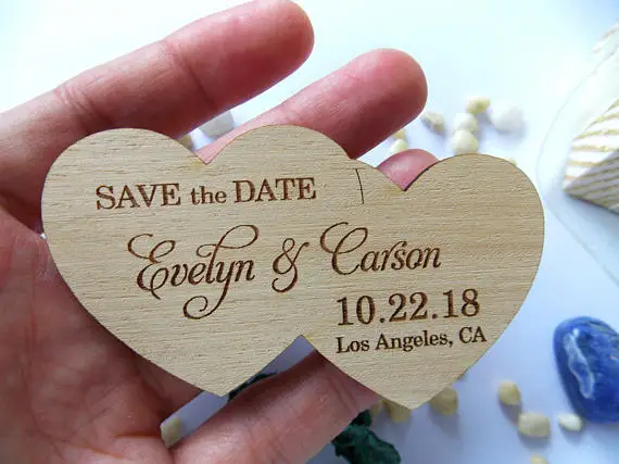 Двойная форма сердца свадебные магниты на холодильник деревенская деревянная