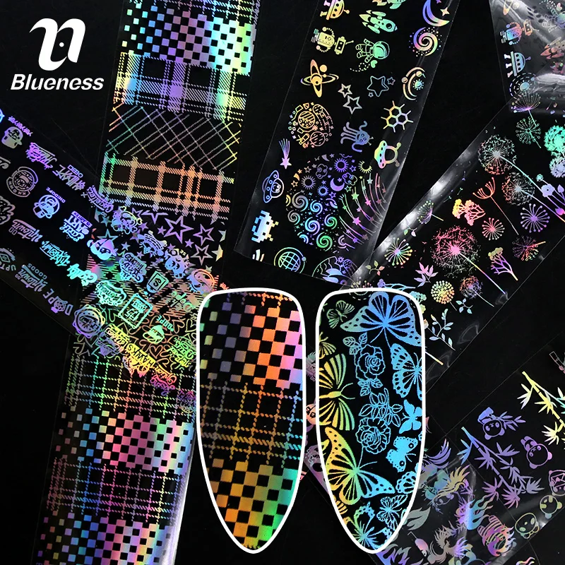 Blueness 10 рулонов/Бутылка Лазерная Микс Дизайн дизайна ногтей украшения из фольги