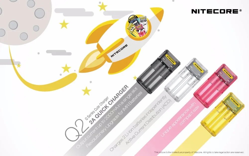 Nitecore Q4 симпатичное зарядное устройство для 18650 18350 14500 16340 RCR123 26650 IMR li ion/12 В вход