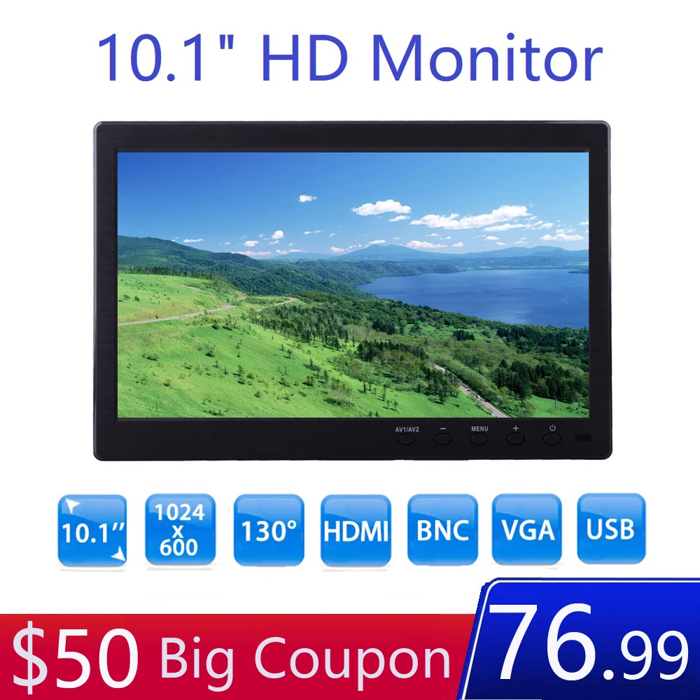 Монитор 10 1 дюйма HD 1024*600 с Видео Аудио VGA AV BNC USB HDMI дюймовый дисплей для камеры