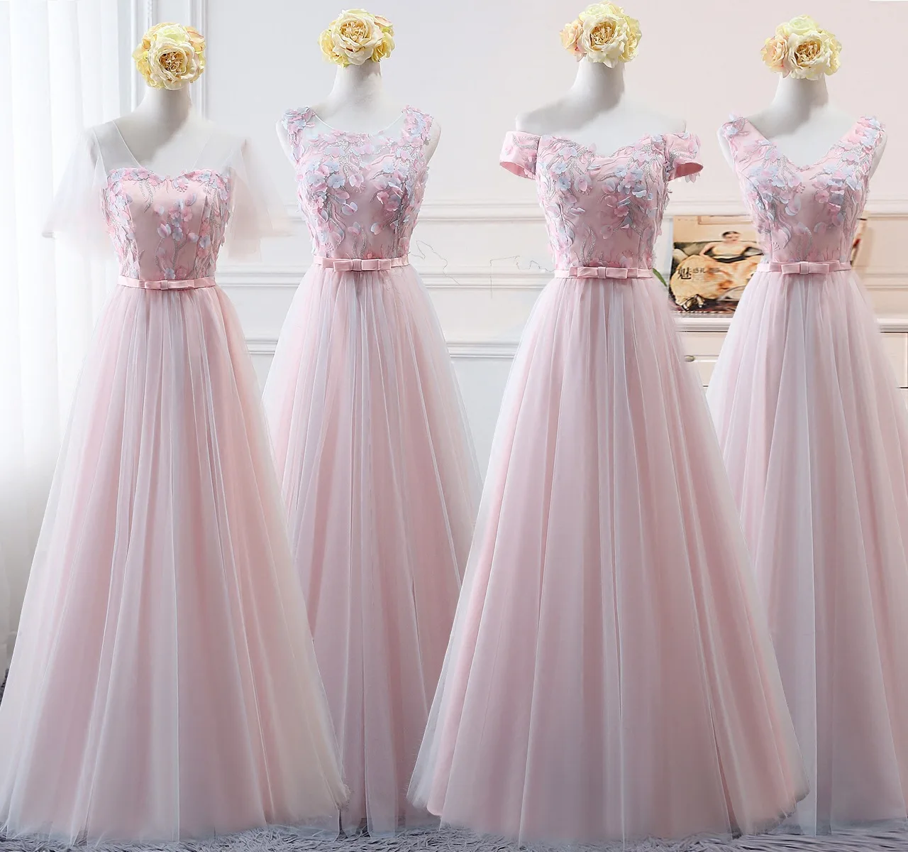 Fashion Lace Long Pink Bridesmaid Dresses Female 2019 Wedding Guest Dress Sleeves Formal Occasion Vestidos Color | Свадьбы и