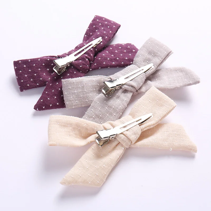 Handtied Linen Fabric Bow Hair Clips or headbands Infant Baby Girls Accessories Shower Gift | Мать и ребенок