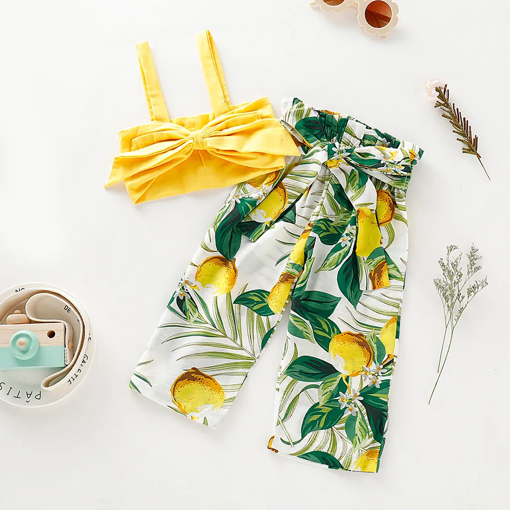 Детская одежда из 2 предметов для маленьких девочек однотонный жилет без рукавов