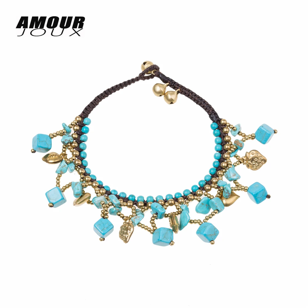 AMOURJOUX Boho ручной работы зеленые камни квадратные очаровательные бусины цепи на