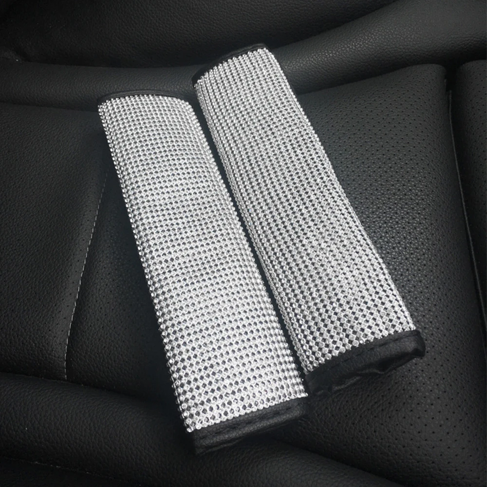 Seat belt cover Bling Стразы кожаный чехол на руль кристалл для девочек леди Универсальный подходит 38 см - Название цвета: Seat belt cover
