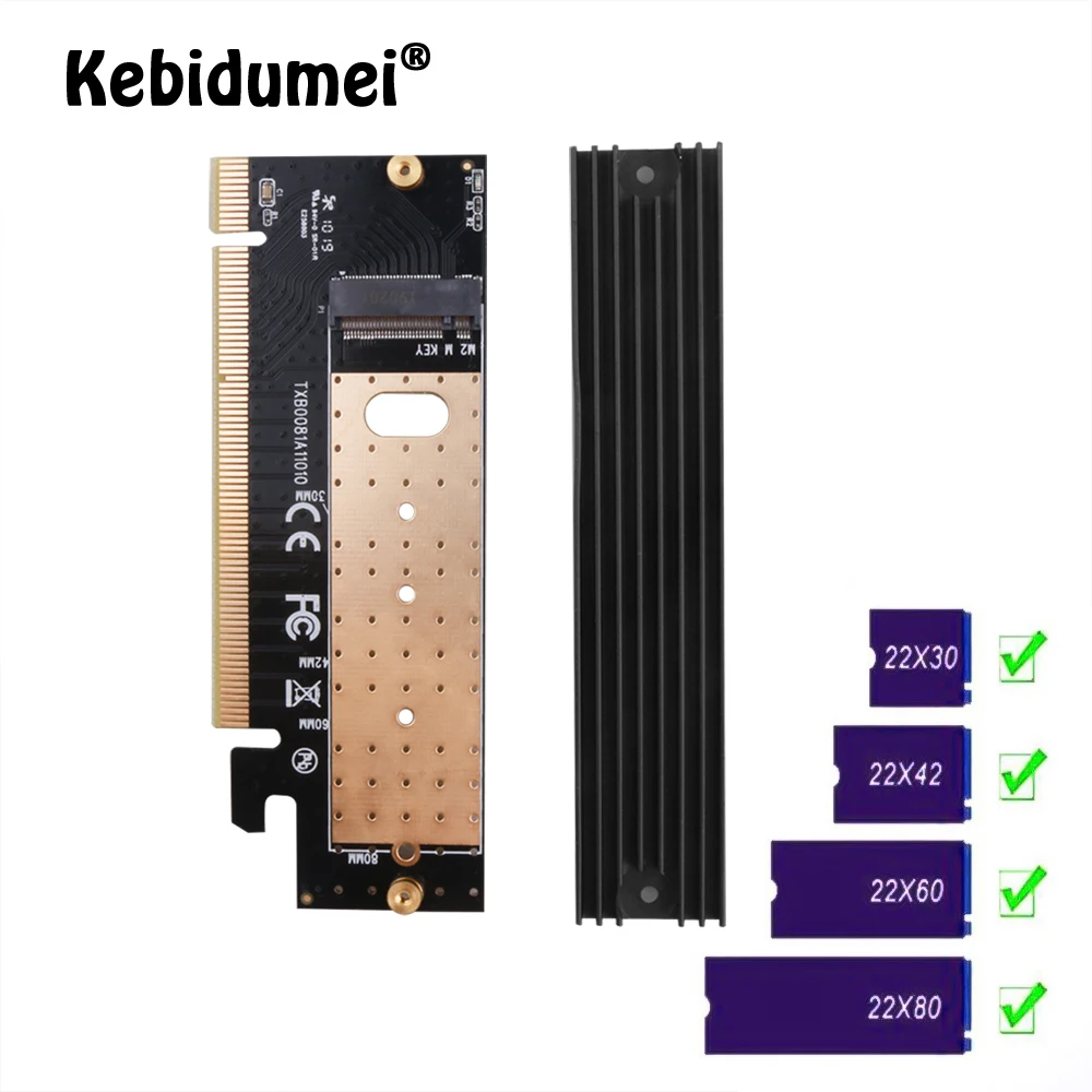 Адаптер Kebidumei M.2 NVMe SSD NGFF на PCIE 3 0 X16 X4 карта расширения интерфейса M с полной