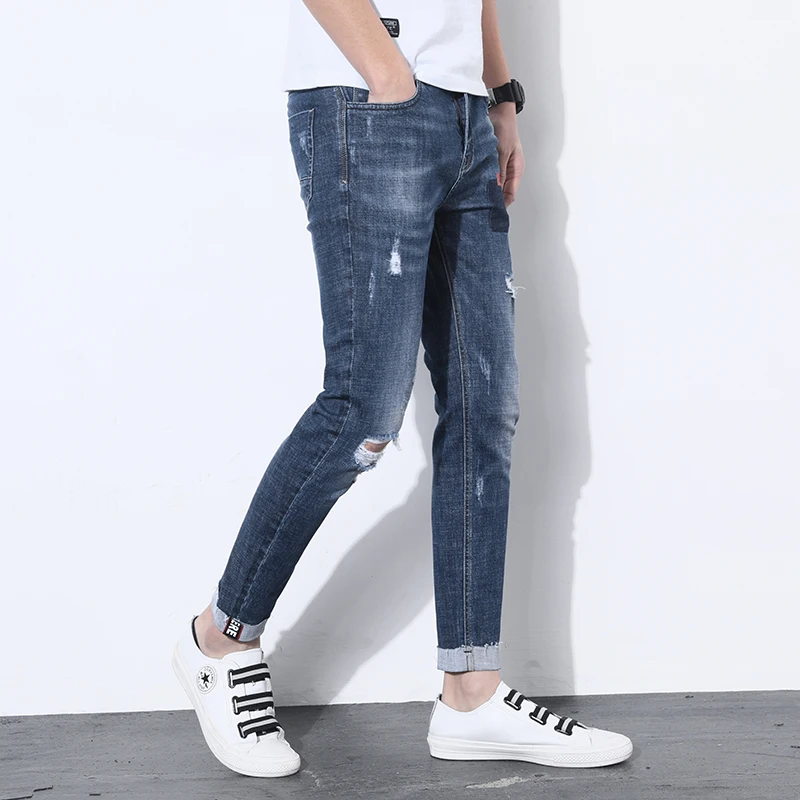 Поле База Марка BlueJeans Для мужчин высокое качество Slim Fit дизайнер Denim Джинсы