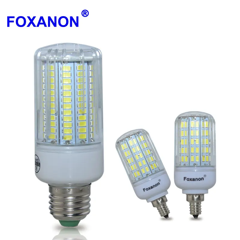 Foxanon E27 E12 кукурузы лампочка 110V Светодиодный светильник 5730 SMD светодиодный 24 30 42 64 80