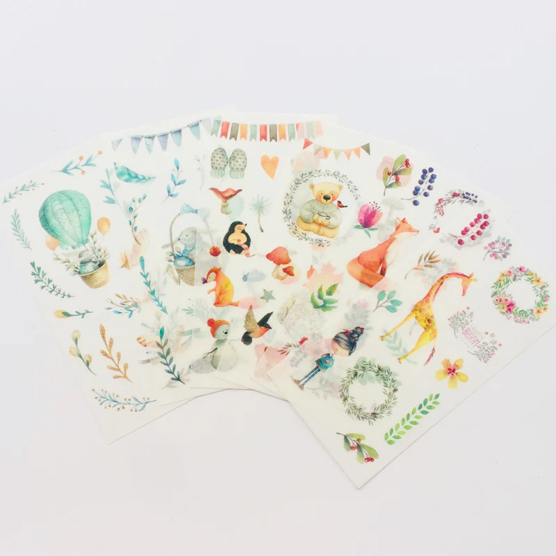 

6 Sheets Zoo Giraffe Bear Rabbit Adhesive Stickers Decorative Album Diary Stick Label Hand Account Decor