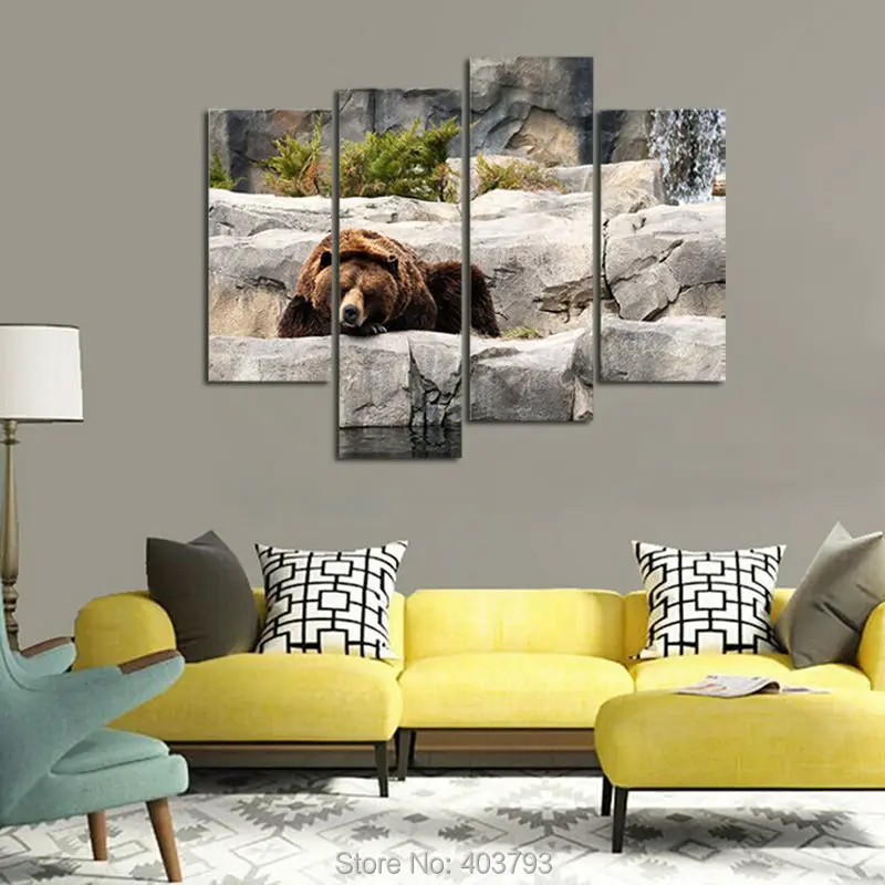 Настенная живопись гризли рисунок на холсте с изображением медведя отдыха в