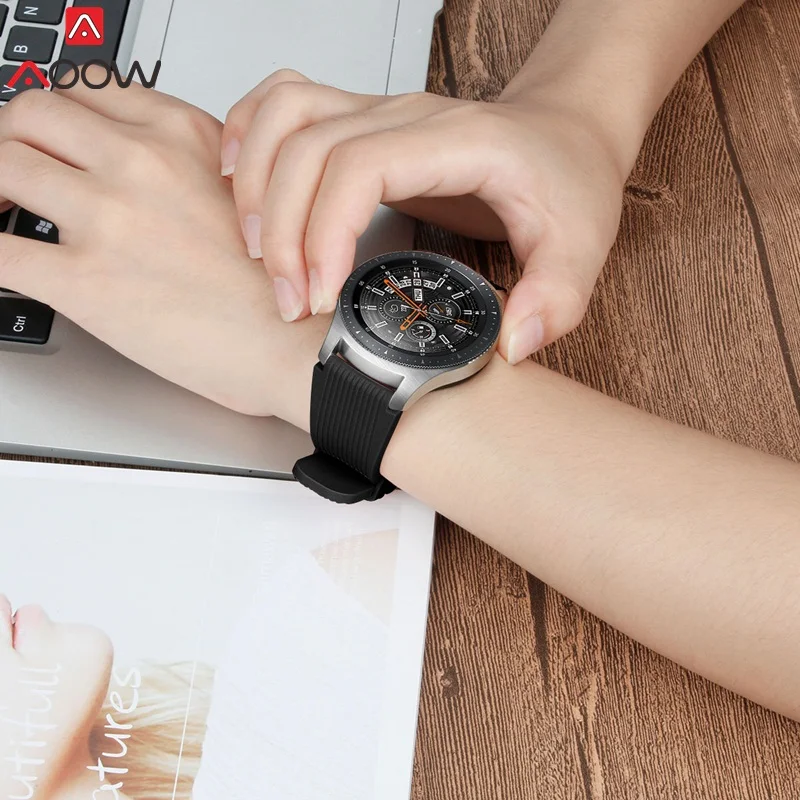 AOOW ремешки для часов samsung Galaxy Watch 46 мм версия SM-R800 полосатый резиновый силиконовый модный браслет ремешок 22 мм