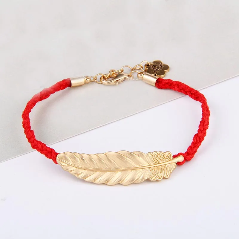 Женский браслет с красной нитью регулируемый плетеный золотого цвета|pulseras