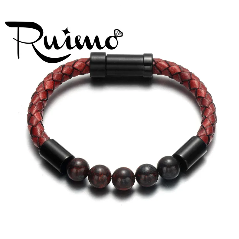 Кожаный браслет RUIMO с тигровыми глазами натуральный камень плетеный веревочный