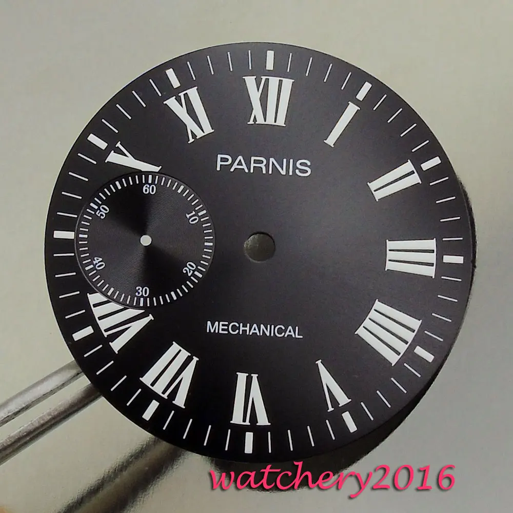 

New 38.9mm Parnis black dial Roman numbers fit 6497 movement Men's Watch dial