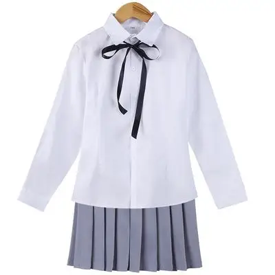 short gray skirt 1 Японская школьная форма для девочек костюм jk старшеклассников комплект одежды Женская плиссированная юбка милый Косплей Костюм Моряка - Цвет: short gray skirt 1