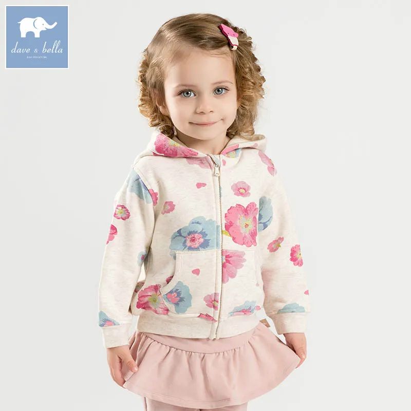 DB7625 dave bella spring infant baby girls hooded coat kids print outerwear toddler children high quality lovely clothes | Детская
