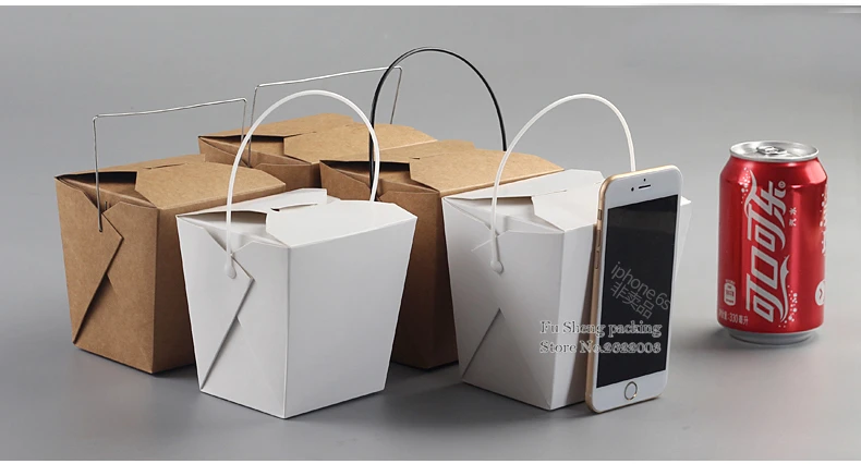 50 шт./лот коробка для ланча из пищевой крафт бумаги с ручкой одноразовые коробки