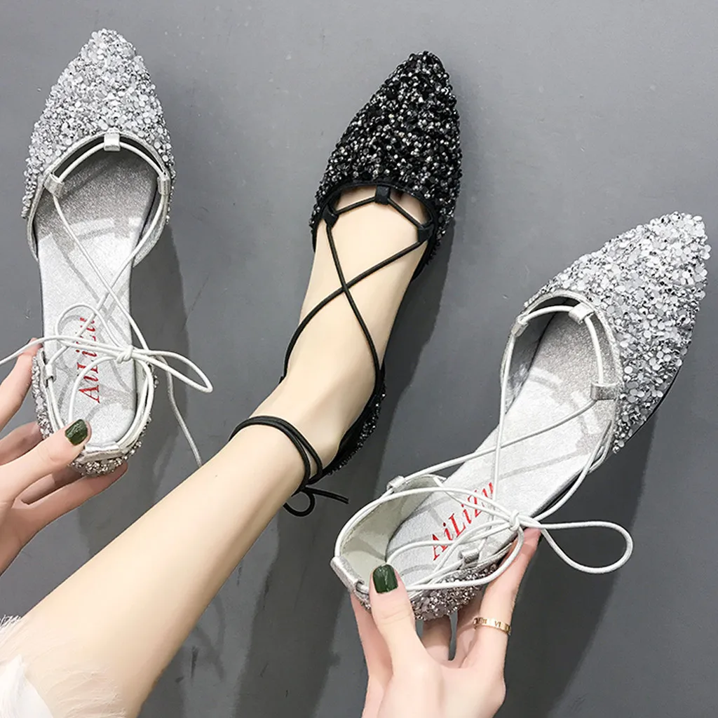 Роскошные женские туфли на плоской подошве повседневные тонкие с закругленным