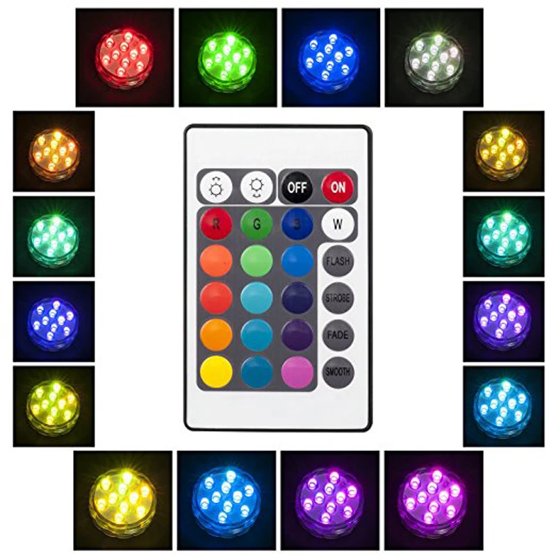 RGB многоцветные погружные светодиодные лампы водонепроницаемые 10 светодиодных