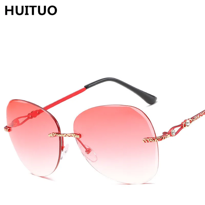 HUITUO Fashion Vintage Sunglasses Women Cat Eye Brand Designer Sun Glasses Frameless Color Marine Lens UV400 | Аксессуары для