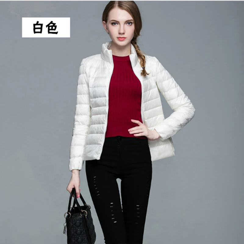 

women white/Red wine/hot pink/khaki/purple/red Standing collar Long sleeve Short Down jacket black Ultra Light Warm Coat Parka