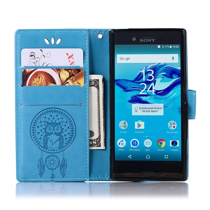 Чехол Etui для телефона Sony Xperia X Compact Роскошный кожаный бумажник с совой откидной Soni