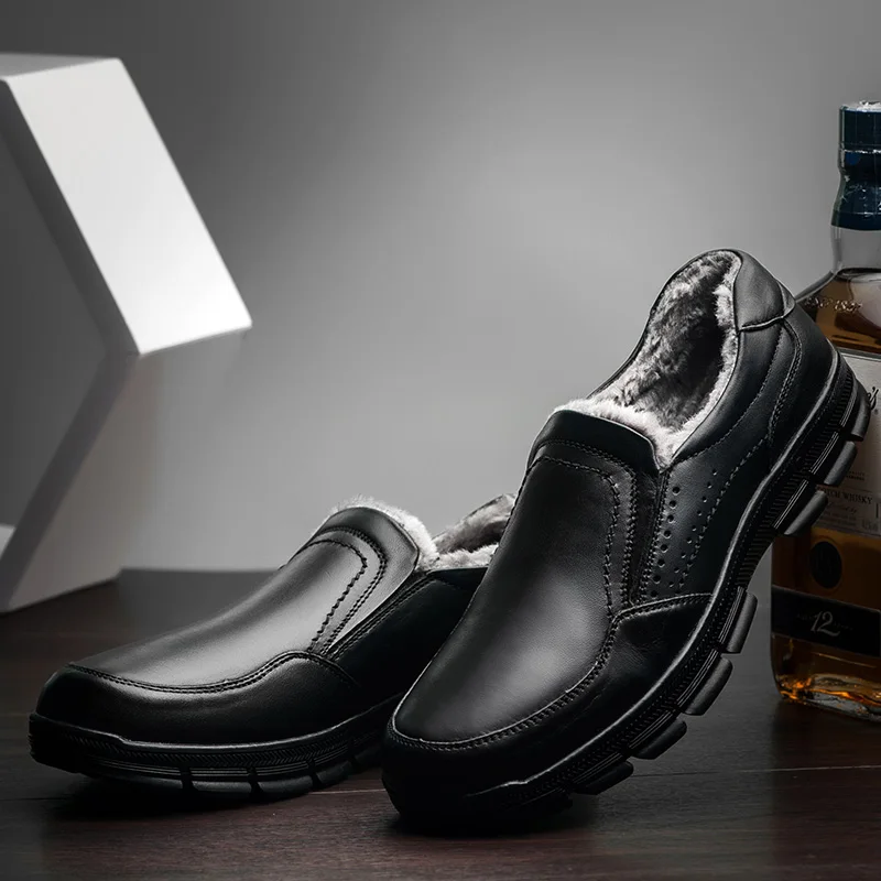 Зимние Для мужчин лоферы из натуральной кожи без шнуровки обувь Повседневное