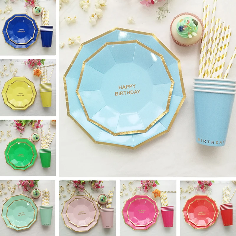 Золотая оправа одноразовая бумажная посуда наборы бумажных питьевых кружки с