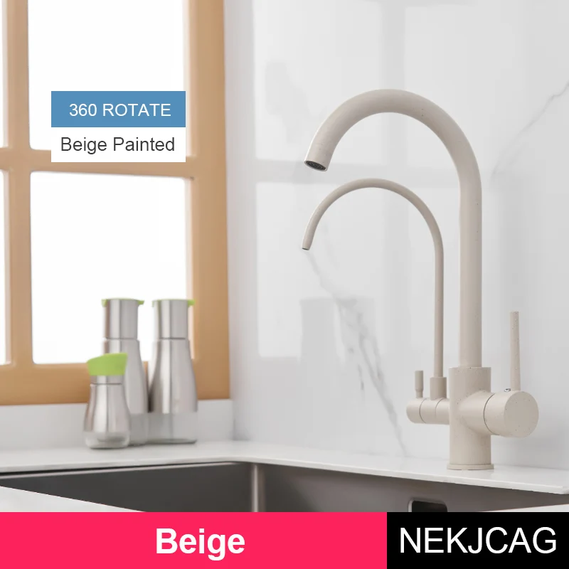 Filter  Кухня  Faucets Deck установка вращающийся холодной и горячей Water Dual кран смесителя фильтруют водопроводной для Кухня смеситель - Цвет: Beige