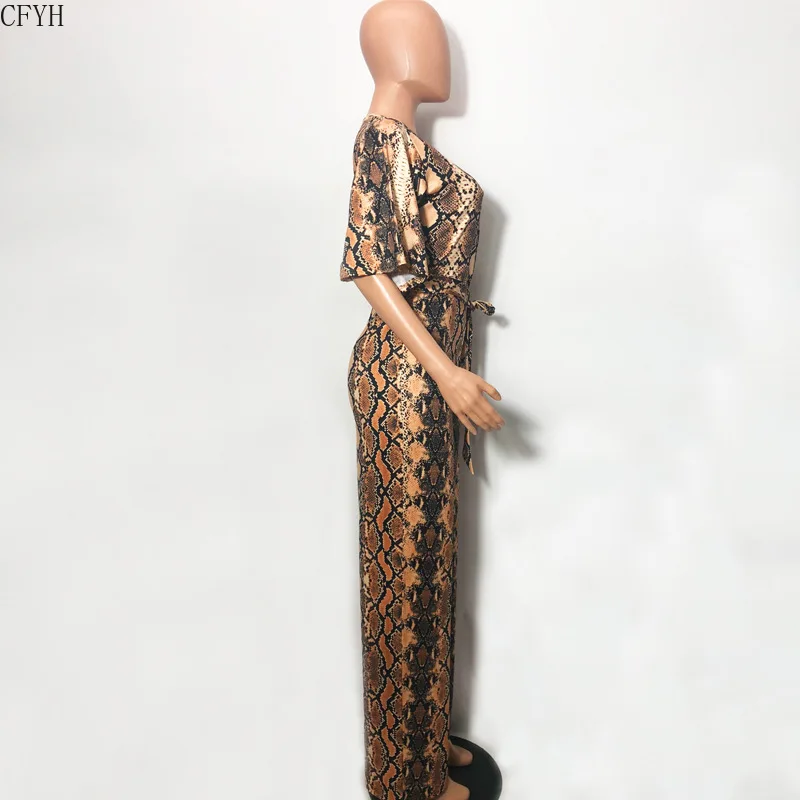 

Women Romper Summer Jumpsuit Loose Casual Beach Wear Floral Snake Grain Printed Sashes Jumpsuit Overalls Office Lady