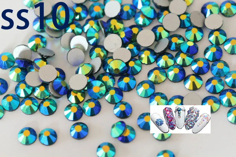 Ss10 2 7 мм темно-зеленый AB Цвет Кристалл ногтей стразами 3D DIY nail Art украшения