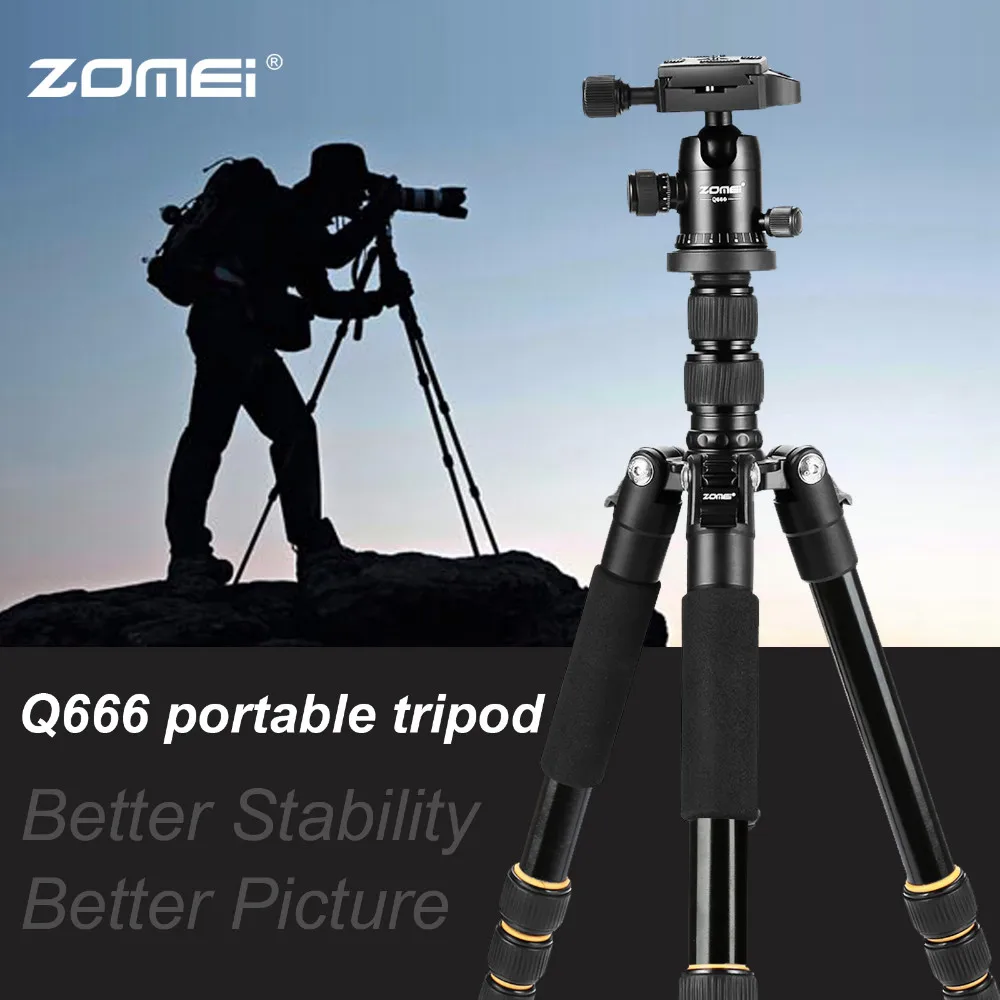 ZOMEI lightweight Portable Q666 Professional Travel Camera Tripod Monopod aluminum Ball Head compact for digital SLR DSLR camera |