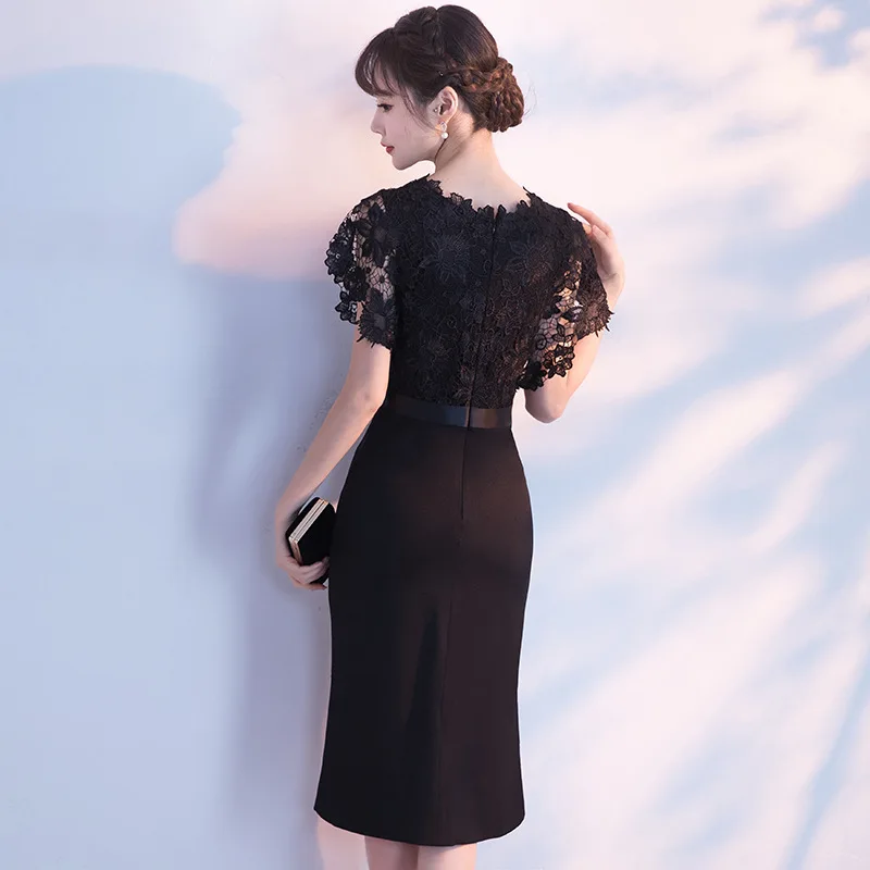 Женское Коктейльное Платье До Колена черное коктейльное платье с разрезом