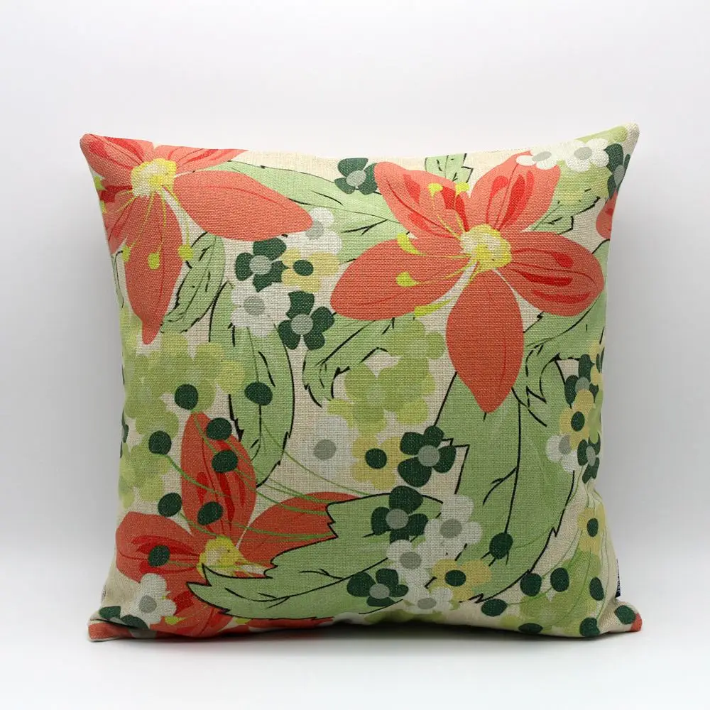 LINKWELL 18x18 &quotсовременный красный цветок рисунок с зеленым листом мешковины