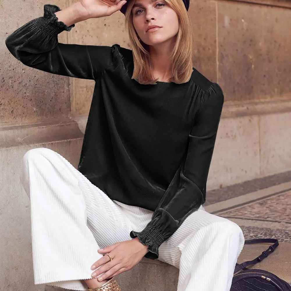 Женская Повседневная однотонная замшевая рубашка с длинными рукавами и