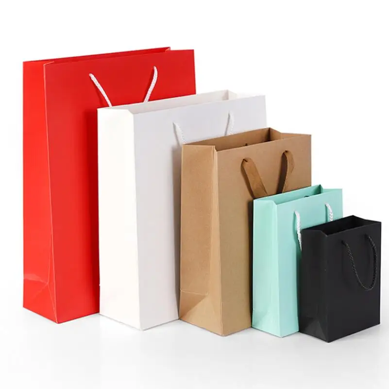 

20 Pcs/lot Vertical Thick Kraft Paper Bag with Handles Multi-function High-end Paper Shopping Bag Christmas Wedding Gift Bag