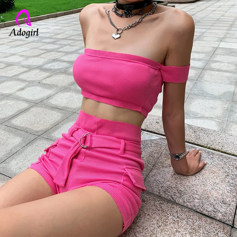 Сексуальный комплект из двух предметов Женский 2 шт. укороченный топ и шорты с