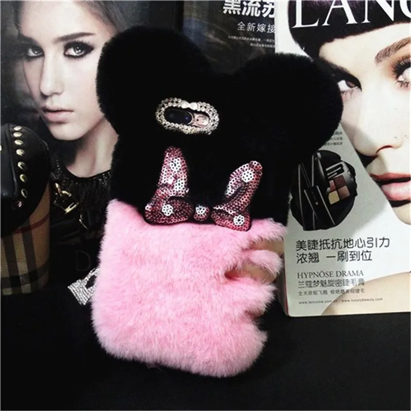 

For Xiaomi Redmi 8 8A 9A 9C Note 8 9 10 Pro 10X Pro 4G 5G Luxury Top Rabbit Fur Panda Bear Ear Tail Hairball Plush Furry Case