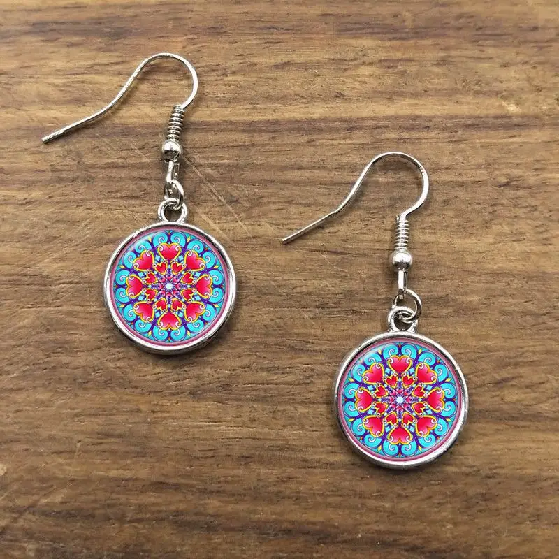 Мандала серьги в виде лотоса хна Йога ювелирные изделия свисающие для женщин с