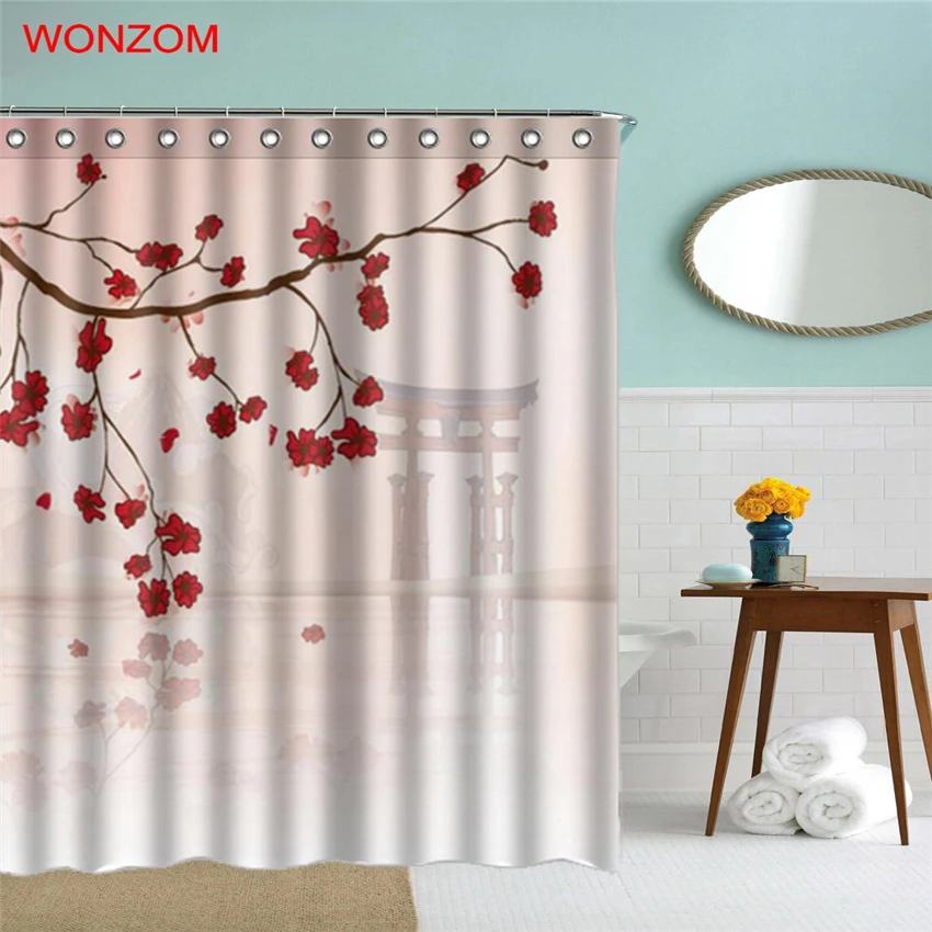 WONZOM Peach Blossom Современный полиэстер Водонепроницаемый аксессуары River душ Шторы s для Ванная комната ткань ванна Шторы с крючками