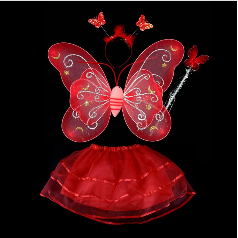 500set/lot wholesale Freeshipping Carnival costumes Single layer Fairy Wings Set with Tutu 6 colors mix 4pcs in one set | Дом и сад