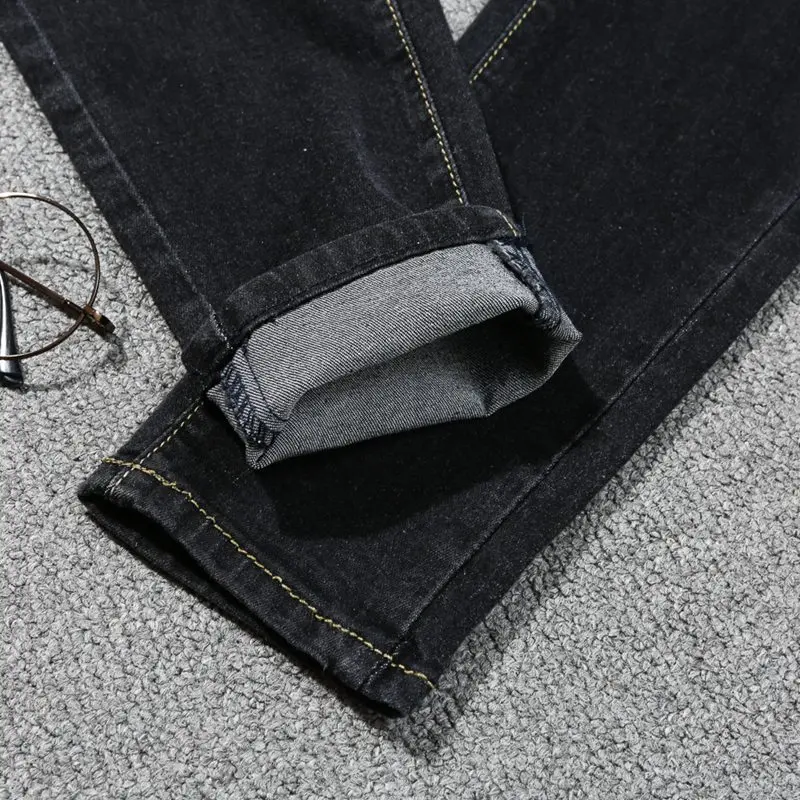 Эластичные женские джинсы, Плюс Размер, 5XL, повседневные, средняя талия, тонкие, тянущиеся, джинсовые, узкие брюки, синие, черные джинсы, QNS73