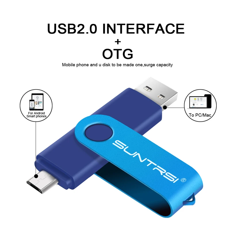 Suntrsi OTG USB флеш-накопитель 32 Гб 16 Гб Флешка для смартфона/планшета/ПК USB2.0 Поворотная USB флешка 64 ГБ 8 ГБ реальная емкость